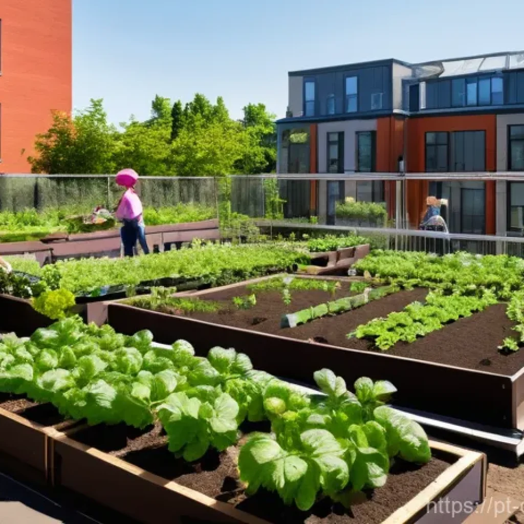 도시농업관리사 커리어 성공 비결 - **Prompt:** A vibrant community urban garden thriving on a sunny rooftop in a bustling city. A diver...