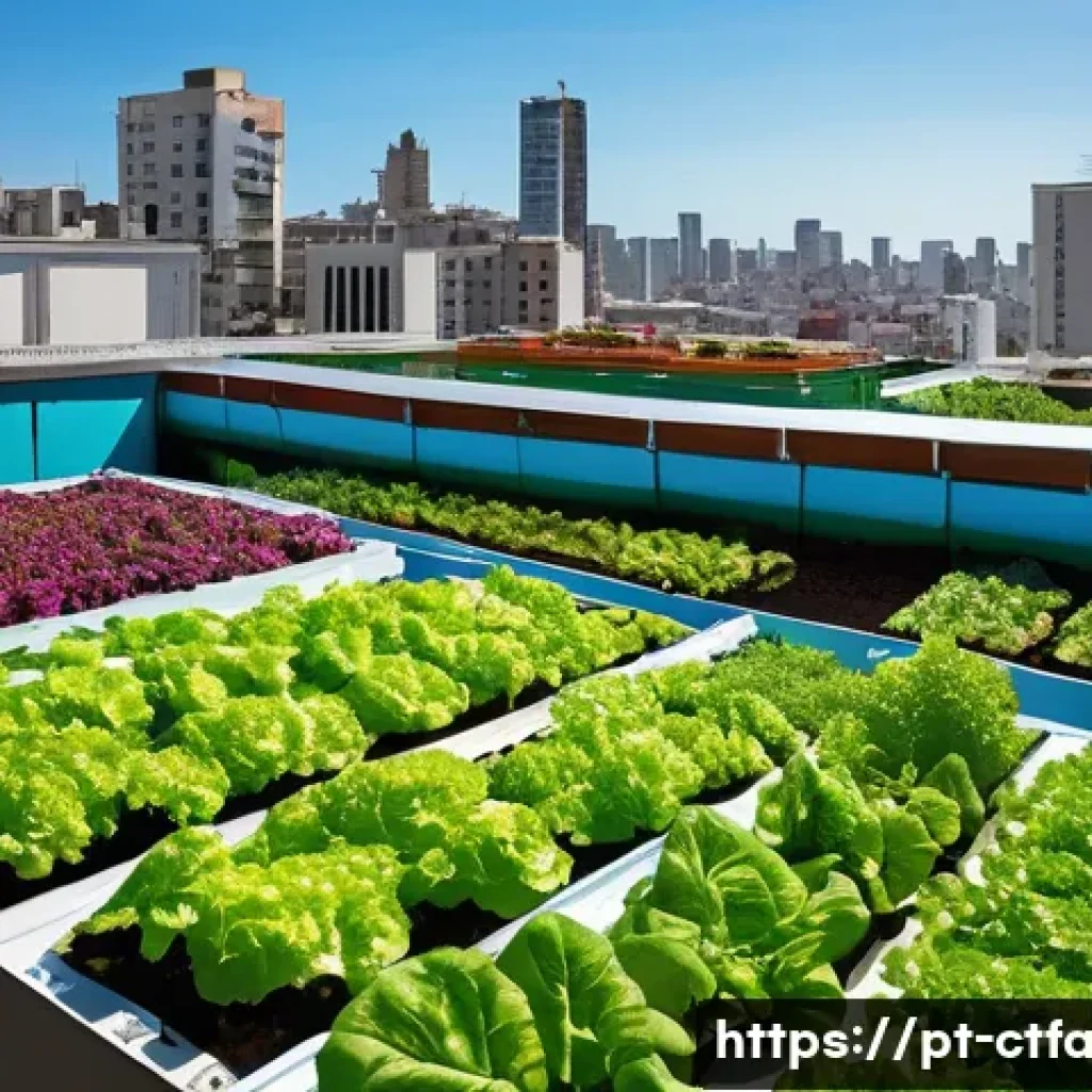 도시농업관리사와 교육 사업 기회 - A vibrant urban rooftop garden in a Brazilian city, showcasing lush vertical vegetable gardens with ...