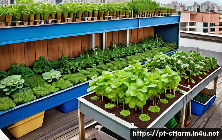도시농업관리사 실무 사례 모음 - A vibrant urban community garden on a sunny rooftop in a Brazilian city, showcasing vertical gardens...