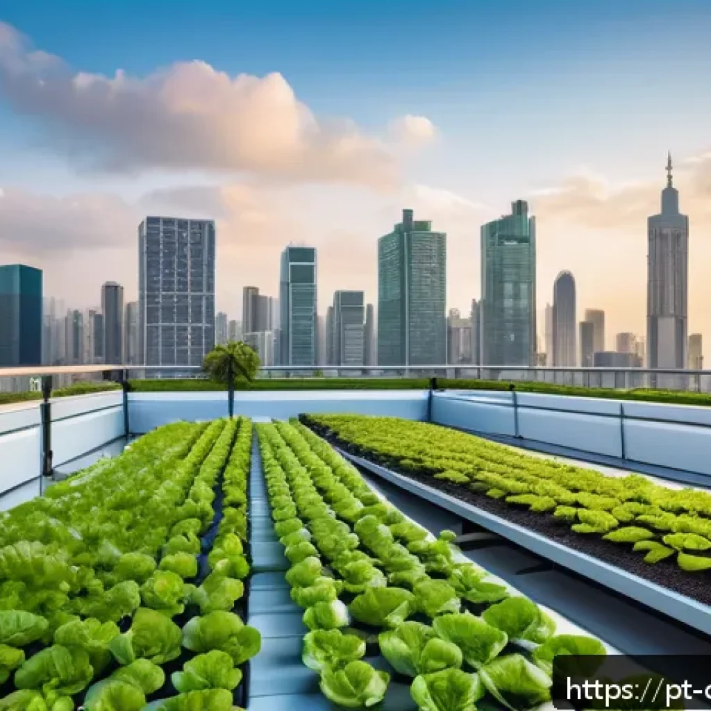도시농업관리사 자격증 합격률 분석 - A modern urban rooftop garden in São Paulo at sunrise, showcasing diverse crops like lettuce, tomato...