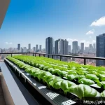 Home 23 도시농업관리사 업무 스킬 업그레이드 - A modern urban hydroponic farm on a spacious apartment balcony in São Paulo, Brazil, featuring lush ...