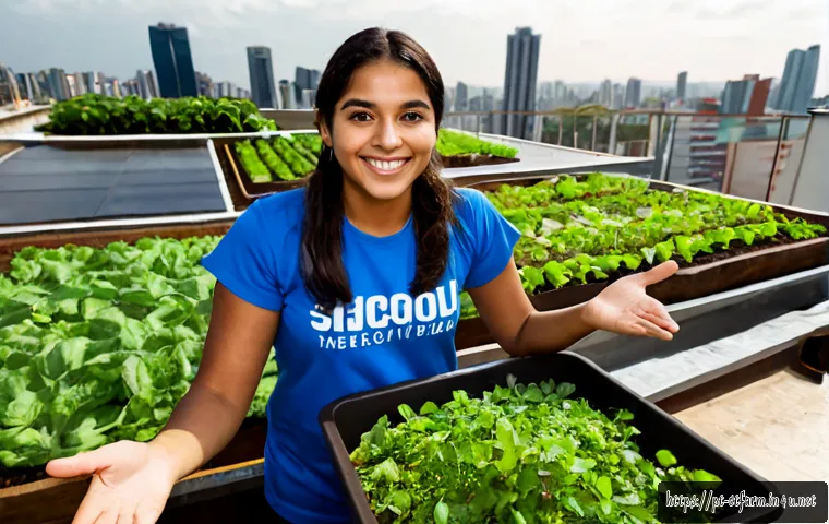 도시농업관리사와 환경 교육 프로그램 - Photorealistic urban agriculture educator guiding a diverse group of Brazilian middle-school student...